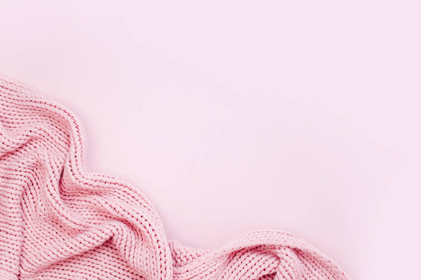 Top view of pink knitted plaid isolated on pink background - Photo, image