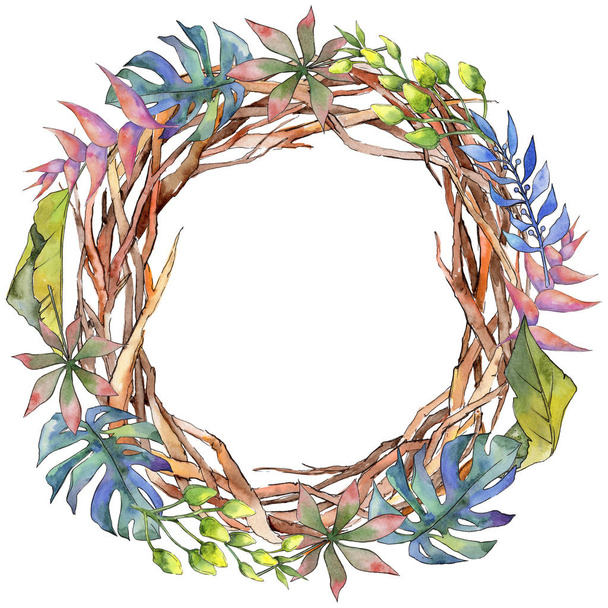 Forest twig branches wreath in a hand drawn watercolor style. - Valokuva, kuva