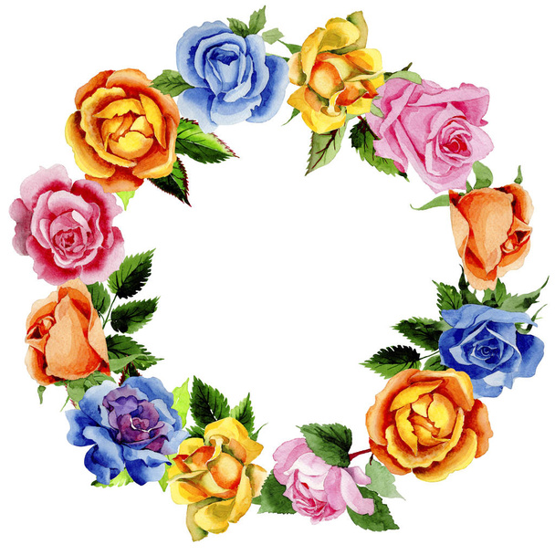 Couronne de fleurs roses sauvages dans un style aquarelle
. - Photo, image