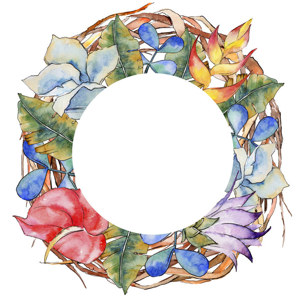 Forest twig branches wreath in a hand drawn watercolor style. - Foto, Imagen