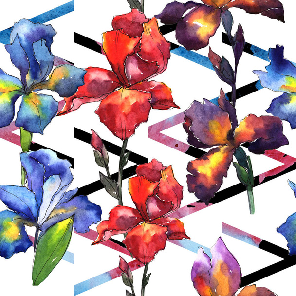 Wildblumen-Iris-Blumenmuster im Aquarell-Stil. - Foto, Bild
