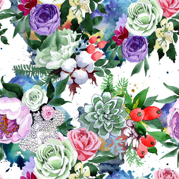 Bouquet flower pattern in a watercolor style. - Foto, Imagem