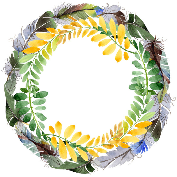 Autumn leaf of acacia wreath in a hand drawn watercolor style. - Fotó, kép