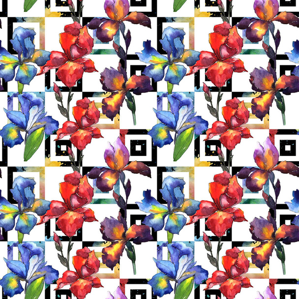 Wildblumen-Iris-Blumenmuster im Aquarell-Stil. - Foto, Bild