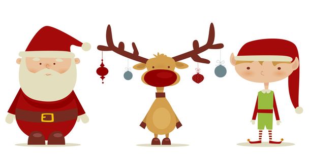 retro Santa claus, Elf, Rudolph - Vektor, Bild
