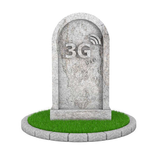RIP 3g hücresel teknoloji işareti ile mezar taşı. 3D render - Fotoğraf, Görsel