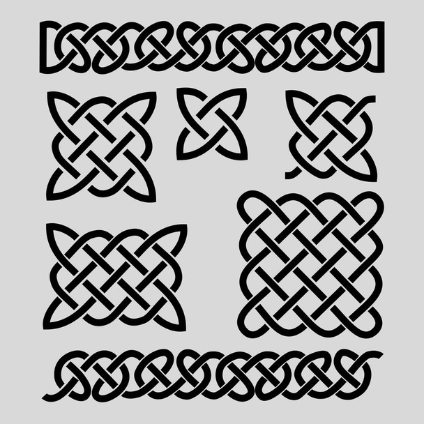 Set of celtic patterns and celtic elements. Vector illustration, black, infinite. - Vector, Image