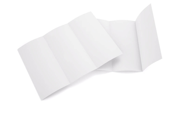 Üres fehér tri hajtogatott füzet makett, nyitott és zárt izolátum - Fotó, kép