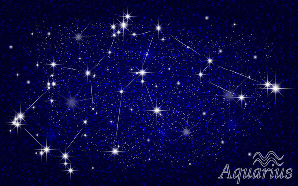 Constelación de Acuario en un cielo azul estrellado
 - Vector, Imagen