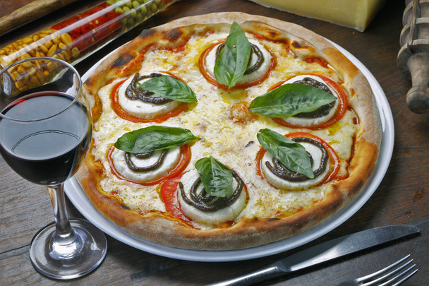 Pizza with burrata cheese and basil - Photo, Image