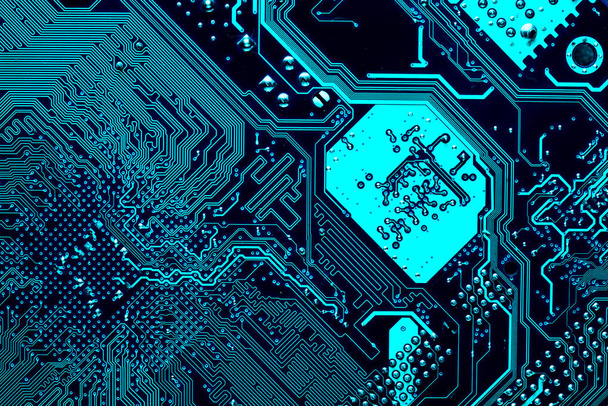 blue circuit board background of computer motherboard - Photo, Image