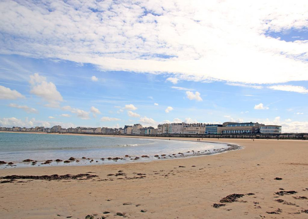 St Malo, the city seen from the beach to low tide (Brittany France) - Photo, Image