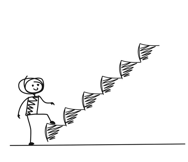 Człowiek przy następnym krokiem lub osiągnięcie, ręcznie rysowane kreskówka wektor B - Wektor, obraz