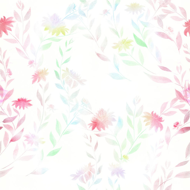 Απρόσκοπτη υπόβαθρο. Λουλούδι, το σχέδιο του φόντου - floral μοτίβα σε ακουαρέλα φόντο. Ακουαρέλα. - Φωτογραφία, εικόνα