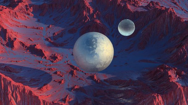 3d renderização de paisagens de montanhas cênicas em um planeta alienígena
. - Foto, Imagem