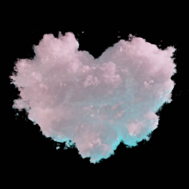 3d representación de corazón en forma de nube rosa aislado sobre fondo negro. Conjunto de variaciones de formas y colores. Linda pequeña nube para el Día de San Valentín
   - Foto, imagen