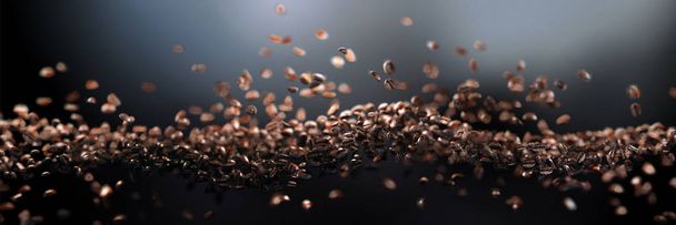 3D realistické klesající kávová zrna, plovoucí vlna se zaměřením na foregroun - Fotografie, Obrázek