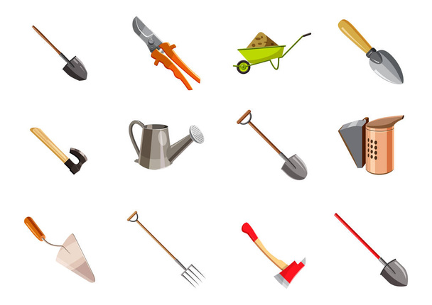 Garden tools icon set, cartoon style - Vektor, Bild