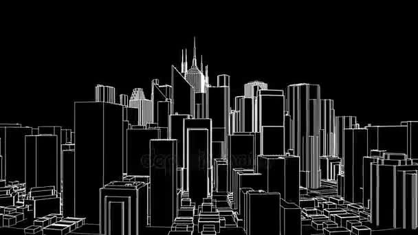 isolierte abstrakte Stadt, die sich auf schwarzem Hintergrund dreht. nahtlose Schleifenanimation. 4k - ultra hd Auflösung. andere Versionen verfügbar - überprüfen Sie mein Profil. - Filmmaterial, Video