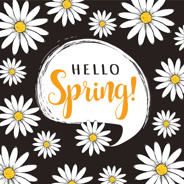 Hello Spring floral vector poster.  - Vetor, Imagem