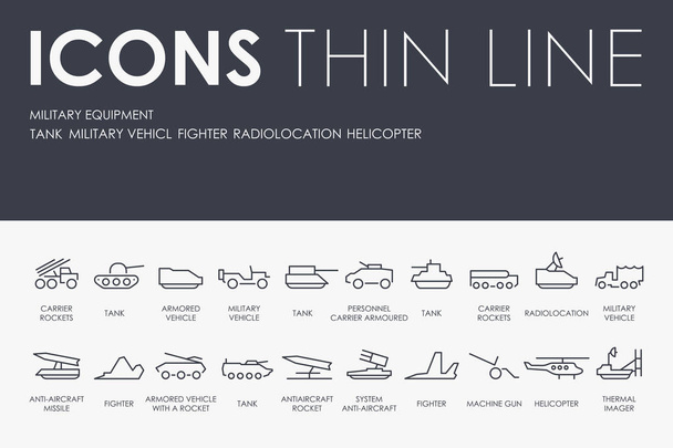 vector illustratie ontwerp instellen van militaire apparatuur dunne lijn Vector iconen en pictogrammen - Vector, afbeelding