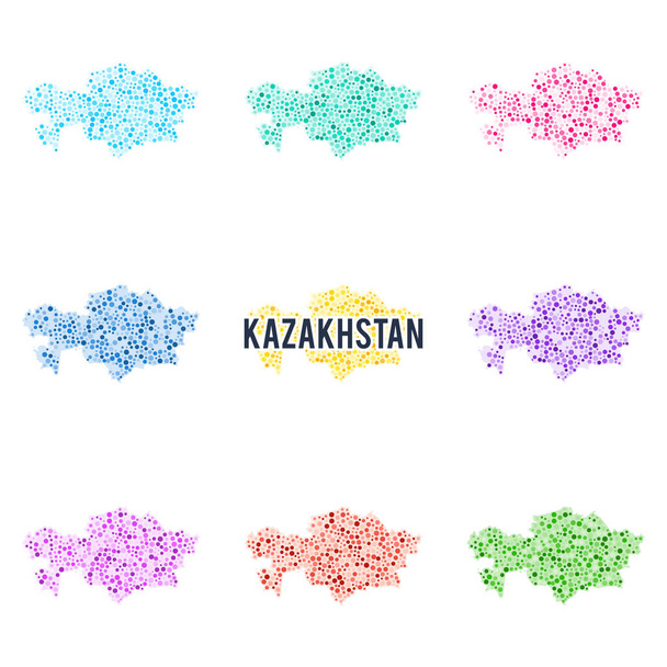 Διάνυσμα διάστικτο πολύχρωμος Χάρτης του Καζακστάν. Σύνολο των λύσεων διαφορετικών χρωμάτων - Διάνυσμα, εικόνα