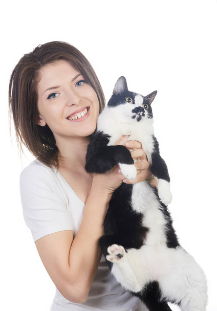 happy woman with cat - Zdjęcie, obraz