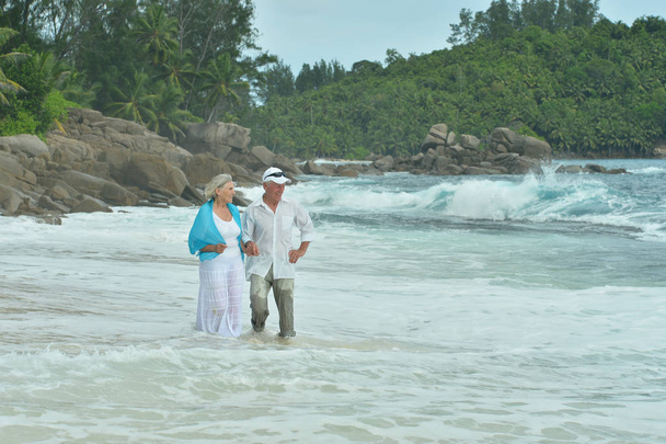 plajda çalışan yaşlı çift - Fotoğraf, Görsel