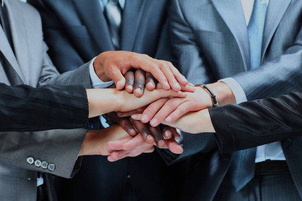 Closeup portrait of group of business people with hands together. - Photo, image