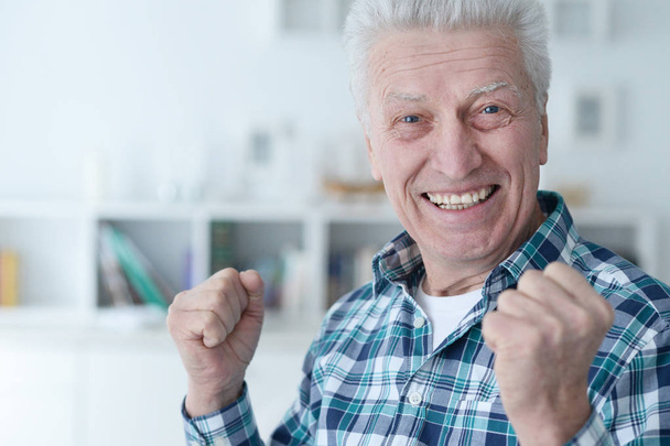 Portrait of happy senior man at home - Foto, afbeelding