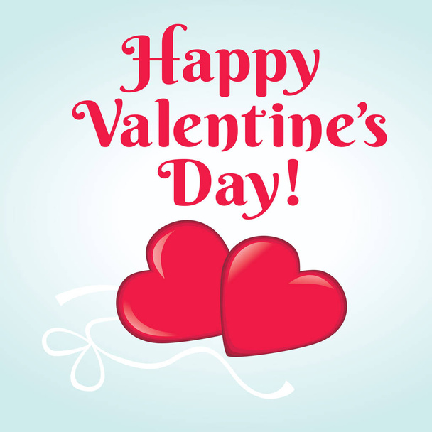 Happy Valentines Day card with 2 glossy hearts - Vector, Image