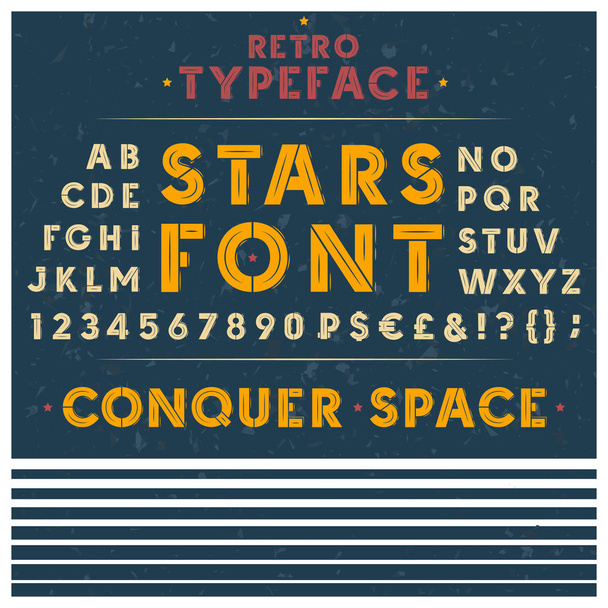 Vector retro font, letters, numbers and symbols - Vector, Image