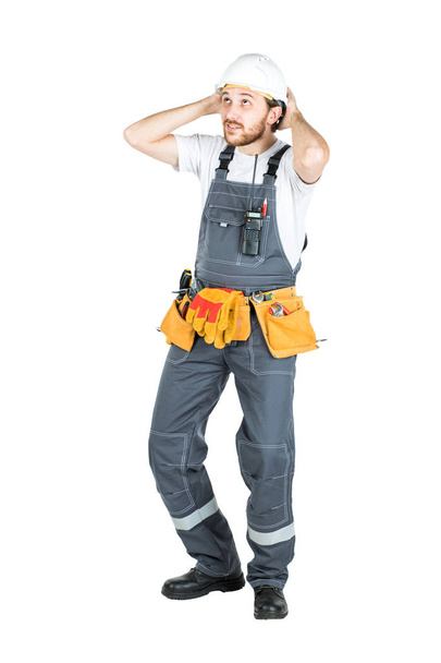 Будівельник або працівник в захисному шоломі шолом шокований або фр
 - Фото, зображення
