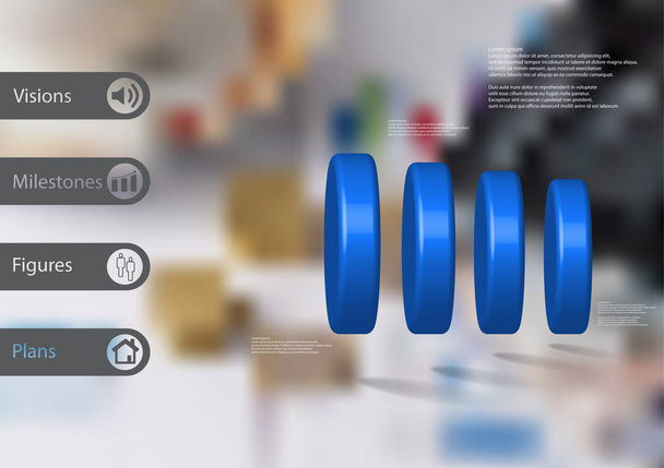 3D illustrazione modello infografico con cilindro diviso verticalmente in quattro parti
 - Vettoriali, immagini