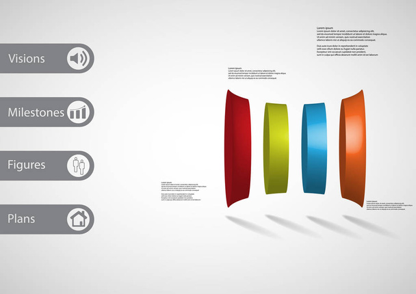 3D šablona ilustrace infografiku s zakřivený válec vertikálně rozdělena do čtyř částí - Vektor, obrázek