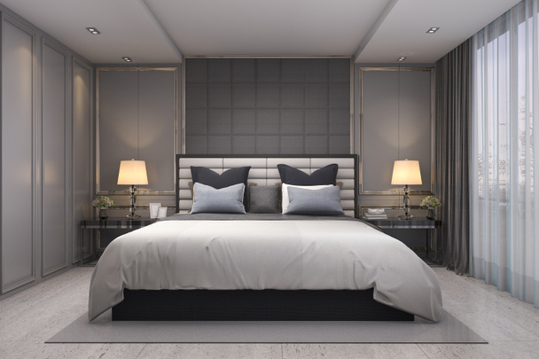 3D rendering σύγχρονη πολυτέλεια κλασικό υπνοδωμάτιο με μαρμάρινη διακόσμηση - Φωτογραφία, εικόνα