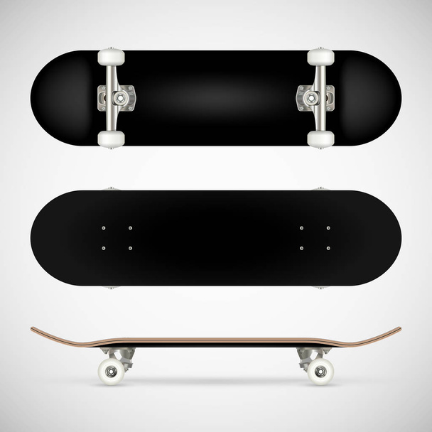 Realistische leeg skateboard sjabloon - zwart - Vector, afbeelding