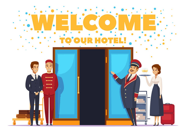 Welcome To Hotel Cartoon Poster - Vector, Image