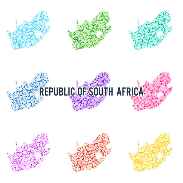 Διάνυσμα διάστικτο πολύχρωμος Χάρτης της Δημοκρατίας της Νοτίου Αφρικής. Σύνολο των λύσεων διαφορετικών χρωμάτων - Διάνυσμα, εικόνα