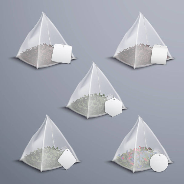 Pyramide Teebeutel realistisches Set - Vektor, Bild