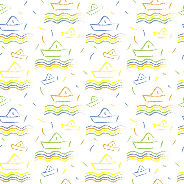 Seamless nautical pattern, vector child like illustration - Vetor, Imagem
