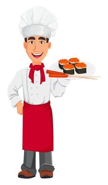 Fiatal szakmai chef, egységes és cook kalapban - Vektor, kép