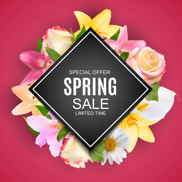 Spring Sale Cute Background with Colorful Flower Elements. Vector Illustration - Vektor, Bild
