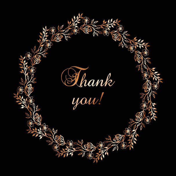 Thank you card with floral wreath - Vector, Image