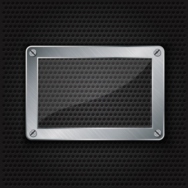 Glass in metallic frame on abstract metal speaker grill background, vector illustration - Διάνυσμα, εικόνα