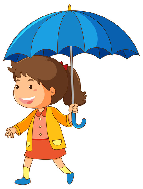 dziewczynka gospodarstwa niebieski parasol - Wektor, obraz