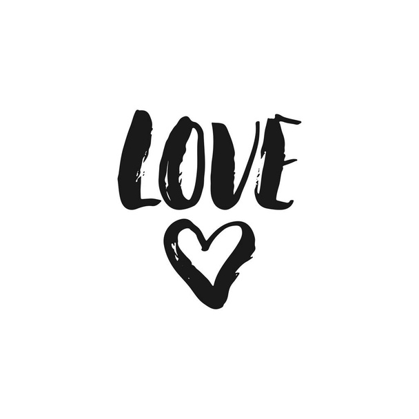 Love - hand drawn lettering phrase isolated on the white background. Fun brush ink inscription for photo overlays, greeting card or print, poster design. - Wektor, obraz