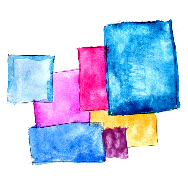 paint brush texture square blue yellow red watercolor spot blotc - Photo, Image