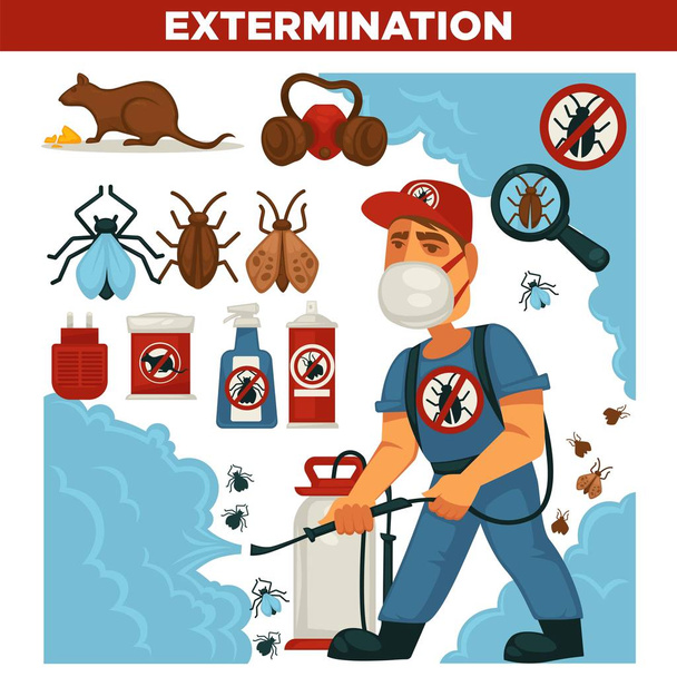 Extermination or pest control service and sanitary domestic disinfection  - Wektor, obraz
