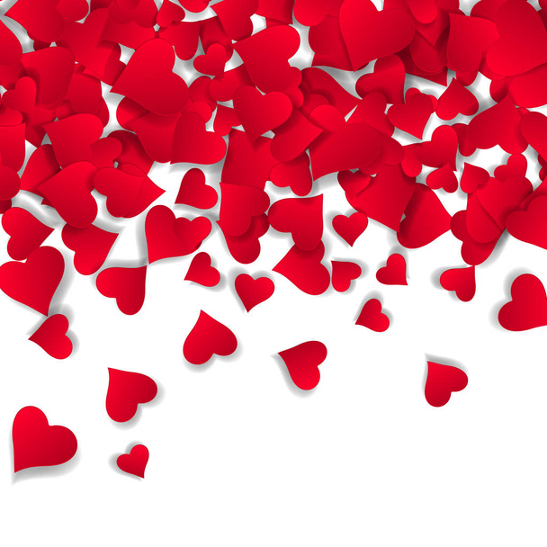 Papercut hearts Valentine s day card background. Small falling or flying paper confetti heart shaped design elements on the top of page. - Vector, Image